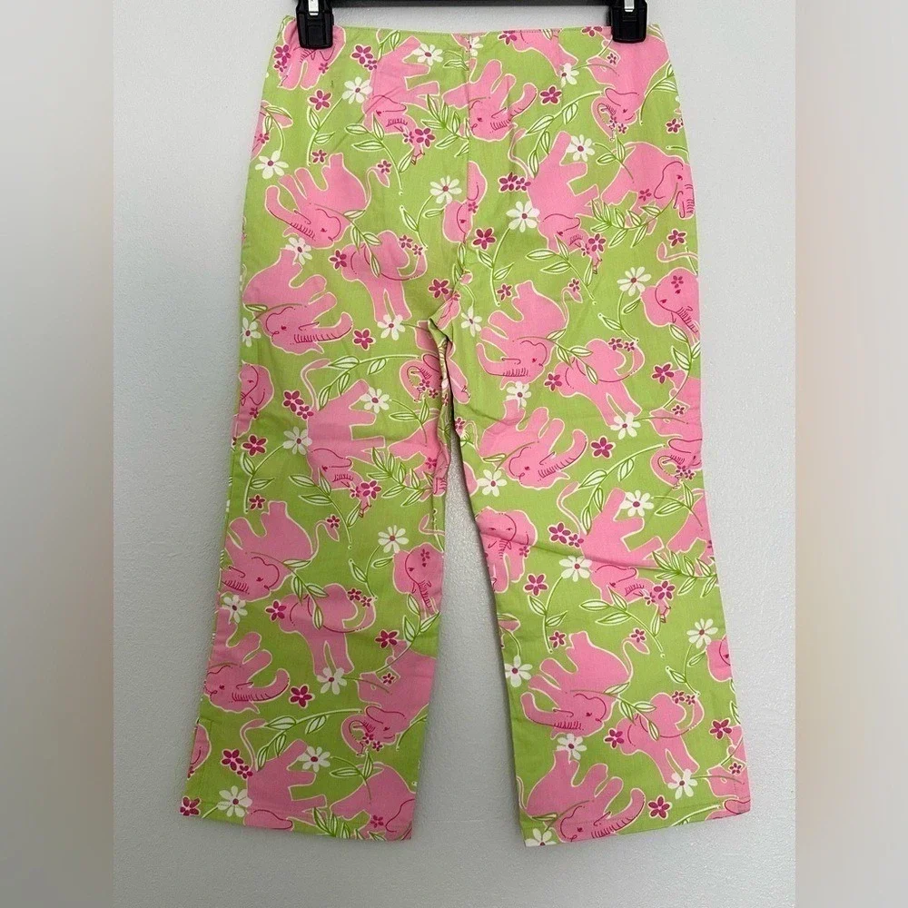 Lilly Pulitzer Kids Pink Elephant Green Cotton Capri Pants Size 10